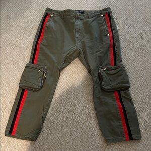 P.E Nation Denim Olive Cargo Pants with Red Stripe